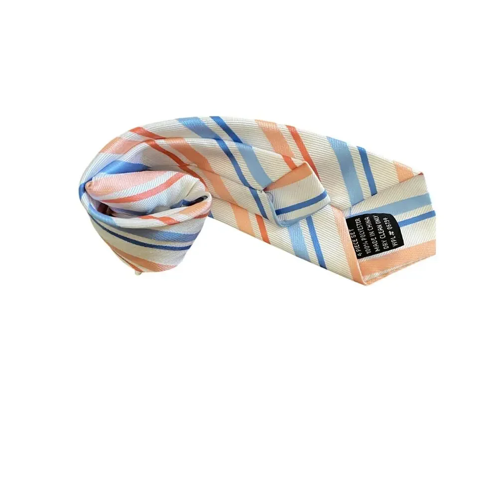 Boys Clip On Necktie Blue Pink Stripe Formal Tie Polyester‎